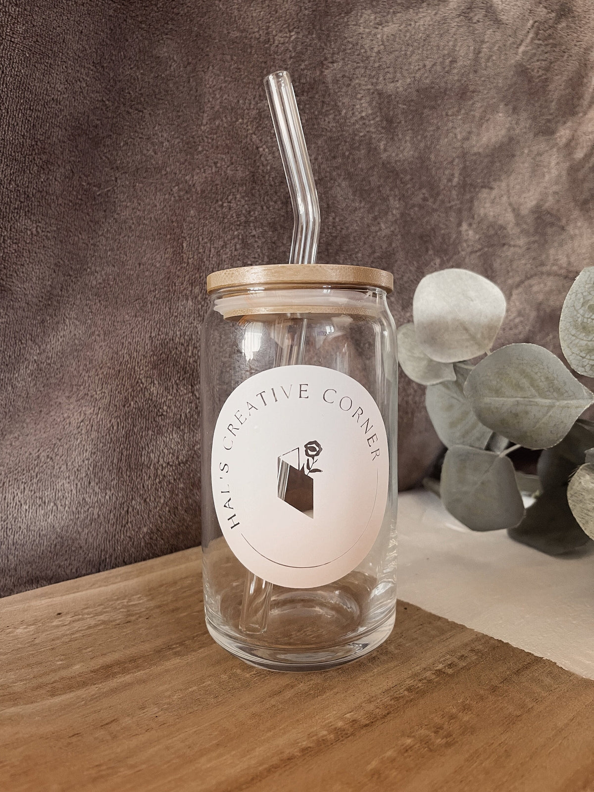 Personalized Logo Coffee Cup: Glass Straw & Bamboo Lid, Corporate Gift