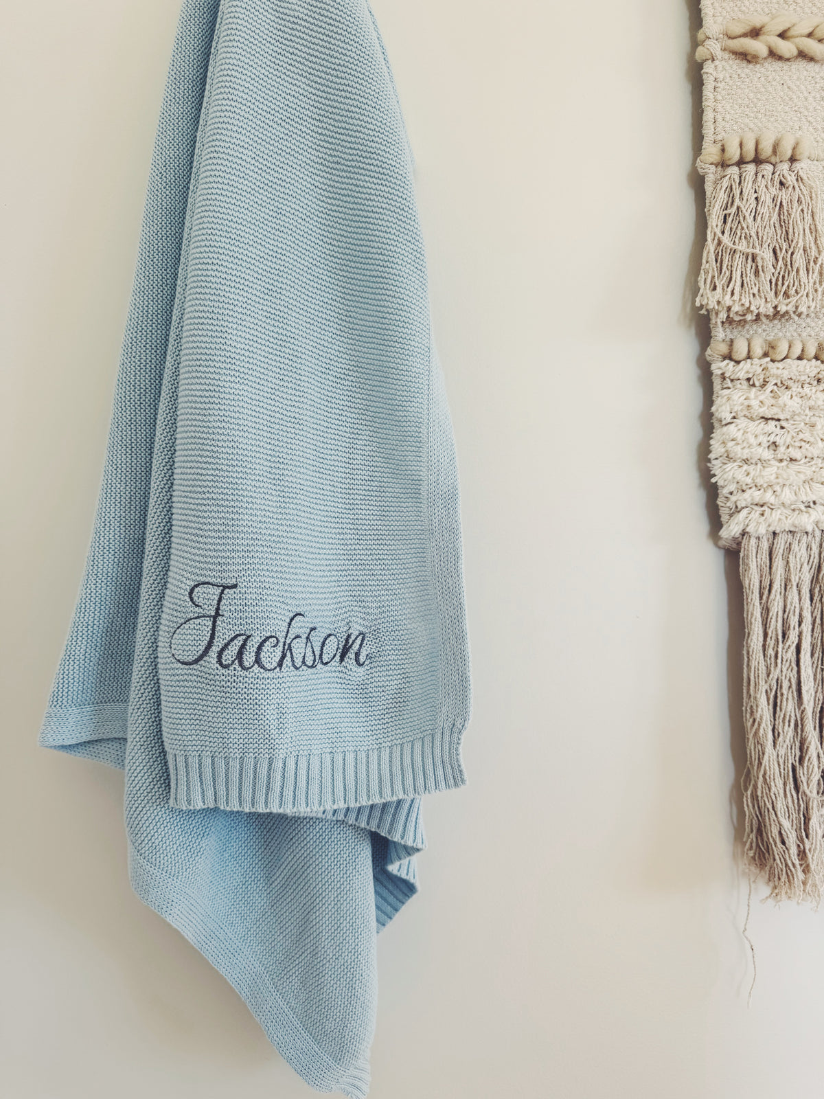 Personalized Organic Cotton Baby Blanket - Custom Embroidered Name