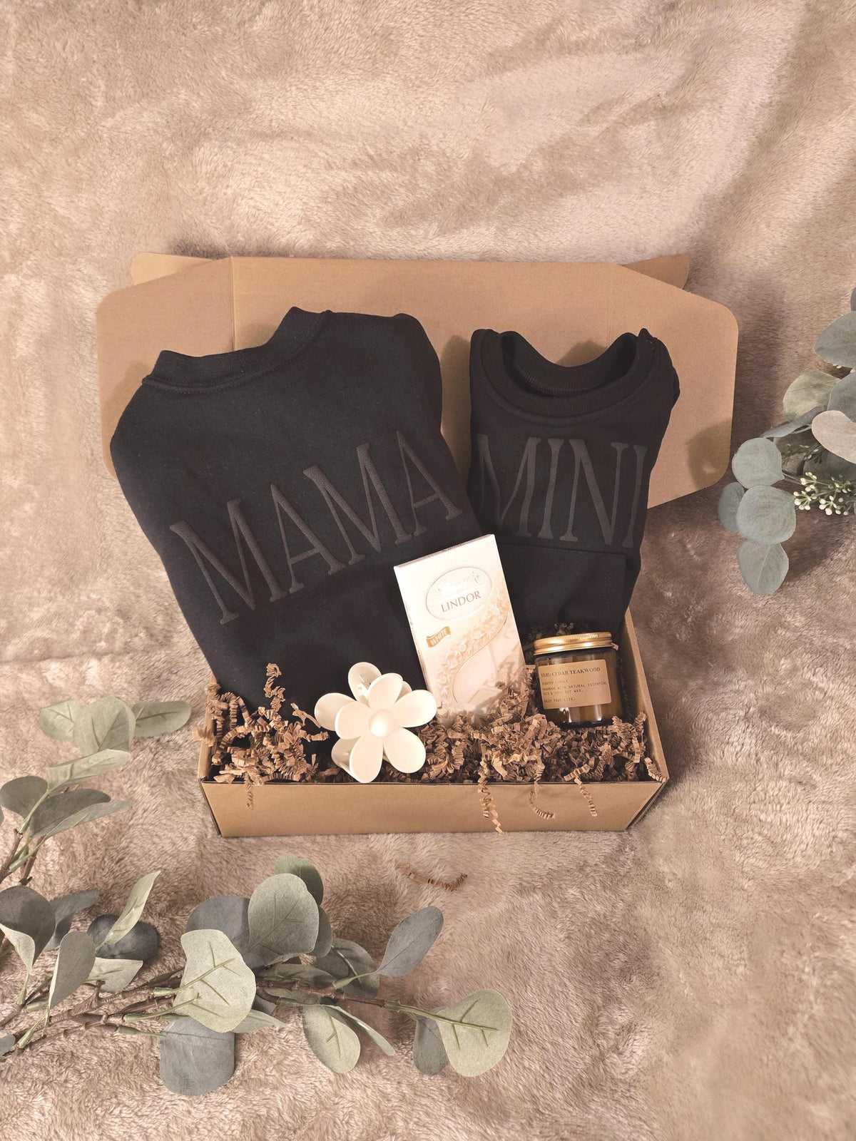 Mama & Mini Gift Bundle — Neutral Puff Vinyl Set with Candle & Chocolate