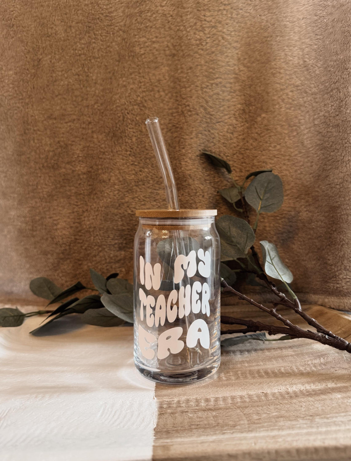 Personalized Era Glass Mason Jar: Bamboo Lid & Straw, Auntie Era
