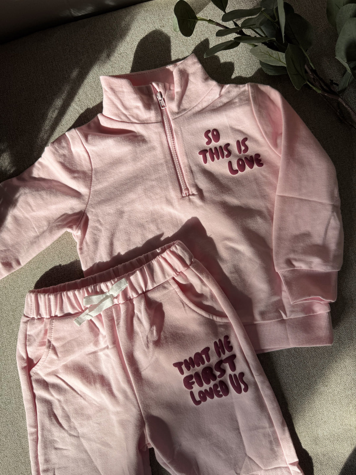 Personalized Kid / Toddler Lounge Set: Custom Matching Sweatpants & Quarter Zip, Simple Faith Sayings, Customized Pajamas
