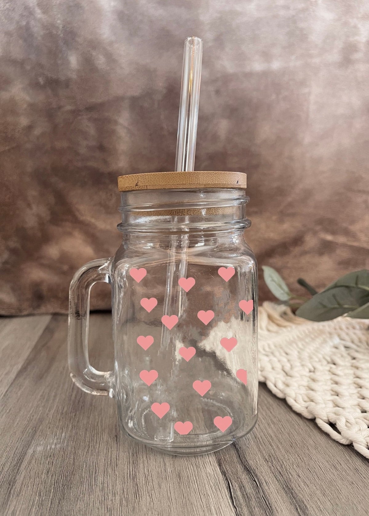 Personalized Valentine's Coffee Cup: Glass Straw and Bamboo Lid, Gifts, Custom, Love