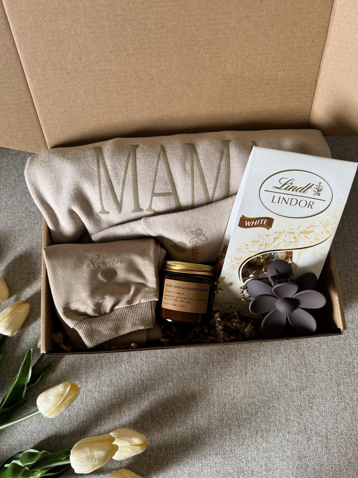 Personalized Mama and Mini Gift Bundle / Custom Crewneck, Infant Romper, Mommy and Me Apparel, Candle, Chocolate, Easy Gifts for Her