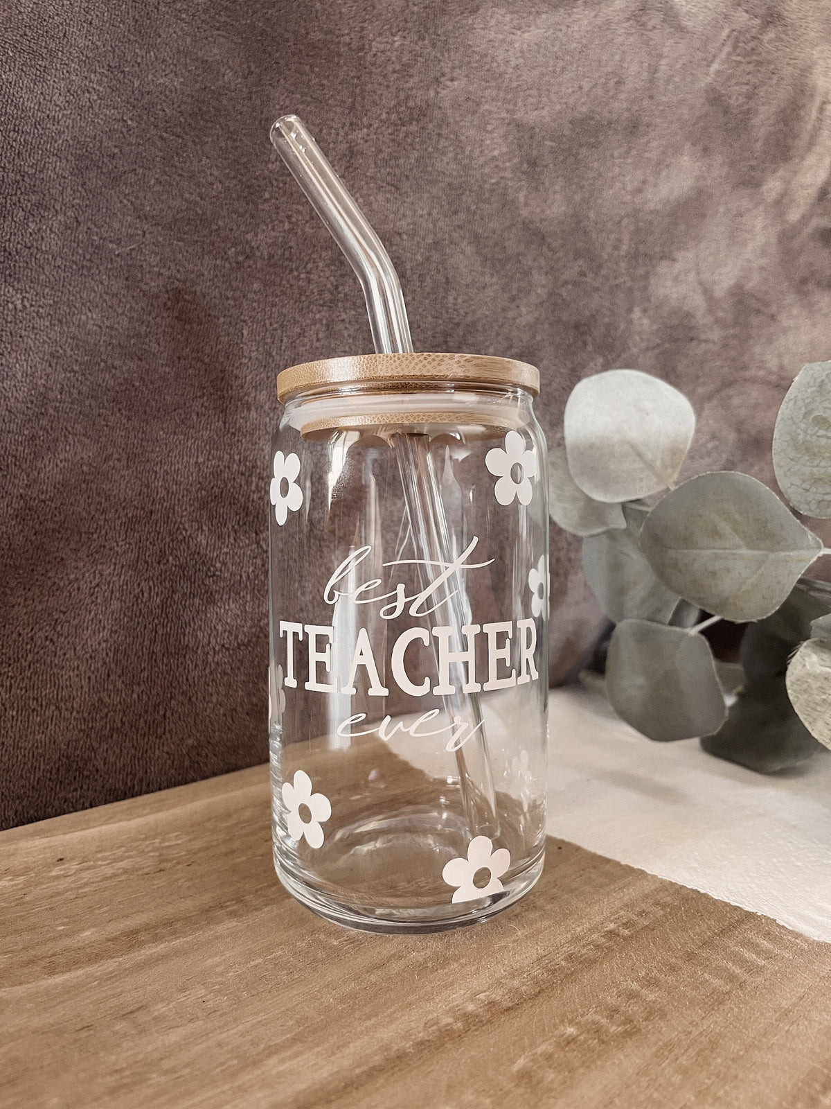 Personalized Teacher Coffee Cup: Customization, Glass Straw with Bamboo Lid, Appreciation, Gifts