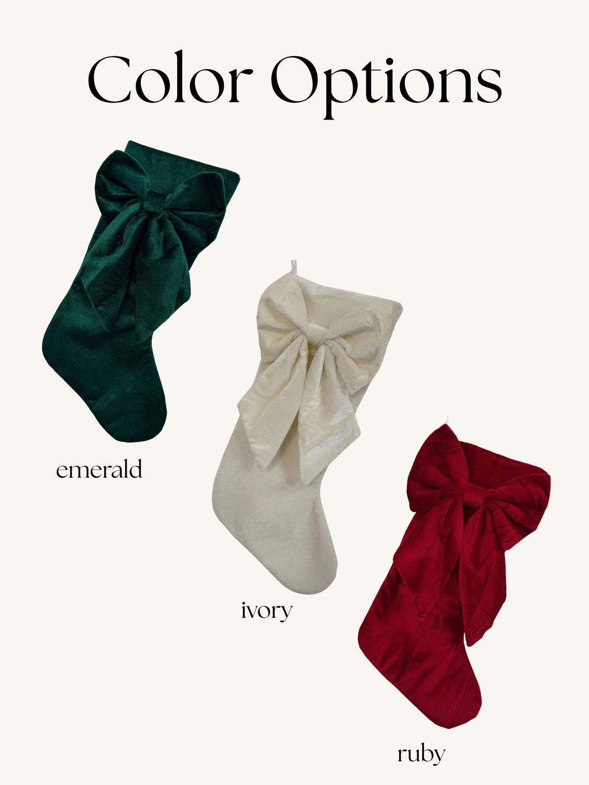 Embroidered name detail on a velvet Christmas stocking