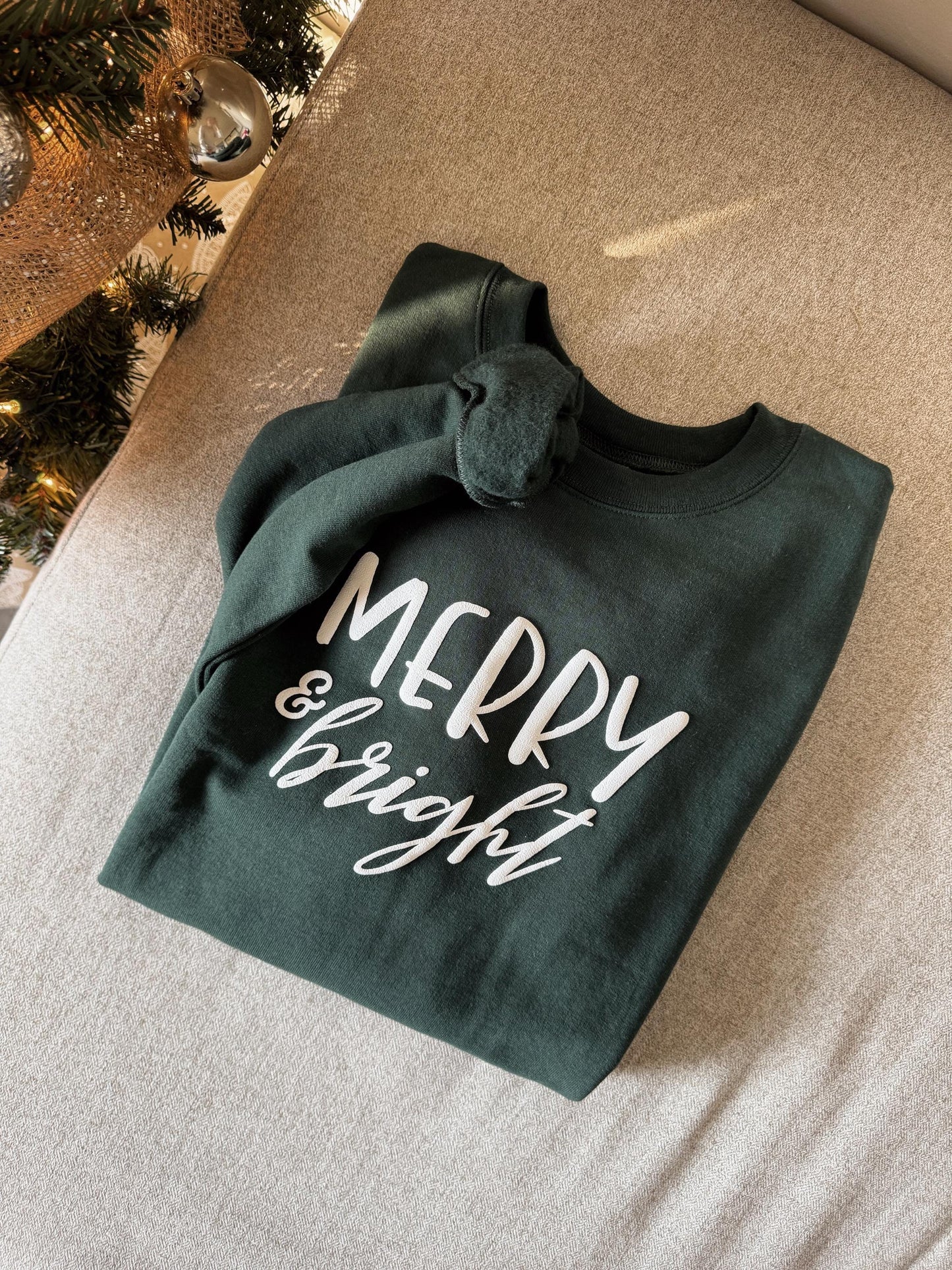 Custom Christmas Apparel / Crewneck, Tshirt, Hoodie, Long-Sleeve, Faith Gifts, Christmas Gift, Song Apparel, Merry & Bright, Puff Vinyl