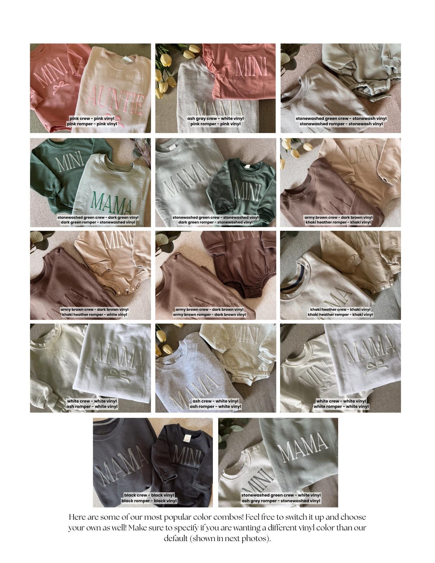 Personalized Matching Puff Family Set / Crewneck, Romper, Mama, Dada, Mini, Brother, Custom, Neutral, Sleeve Customization
