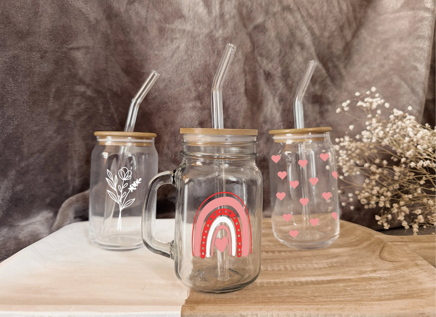 Personalized Valentine's Coffee Cup: Glass Straw and Bamboo Lid, Gifts, Custom, Love