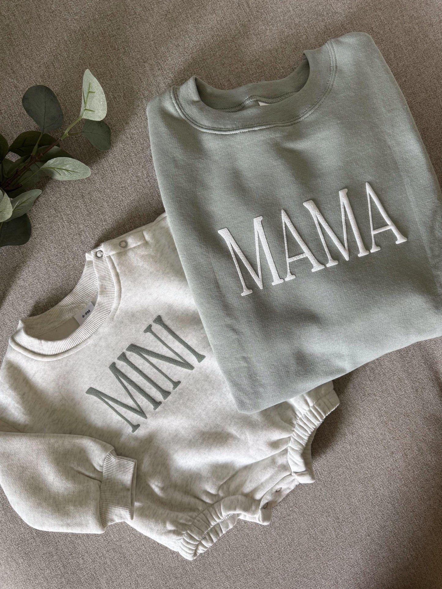 Personalized Matching Puff Vinyl Apparel / Crewneck, Bubble Romper, Mama, Dada, Mini, Grandma, Auntie, Custom, Neutral, Sleeve Customization
