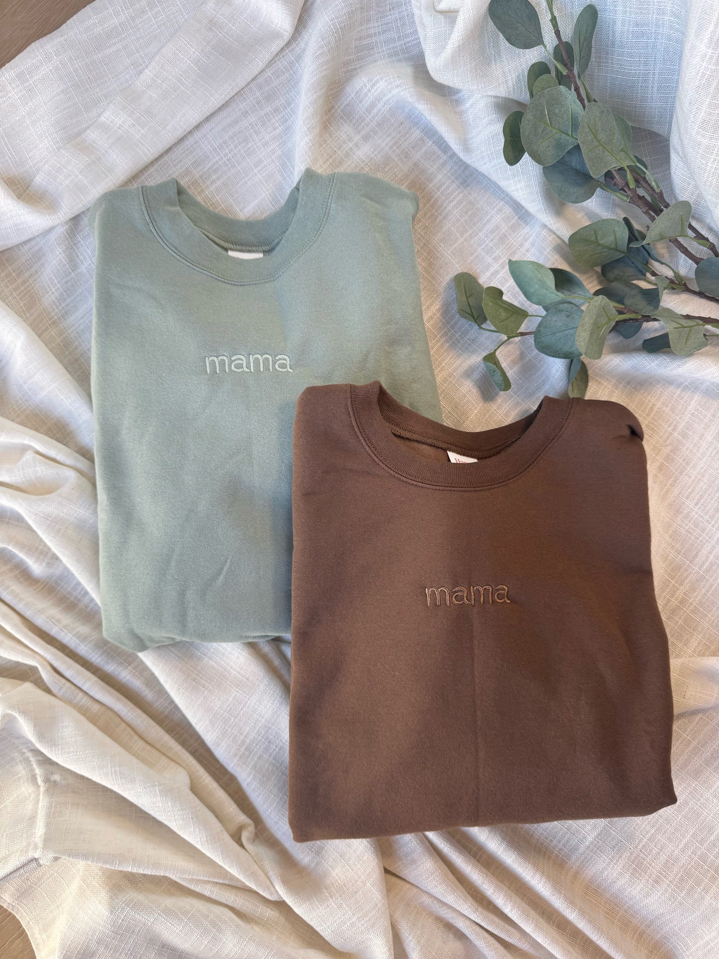 Personalized Mommy and Me Matching Embroidered Apparel / Crewneck, Bubble Romper, Mama, Mini, Custom, Neutral, Sleeve Customization