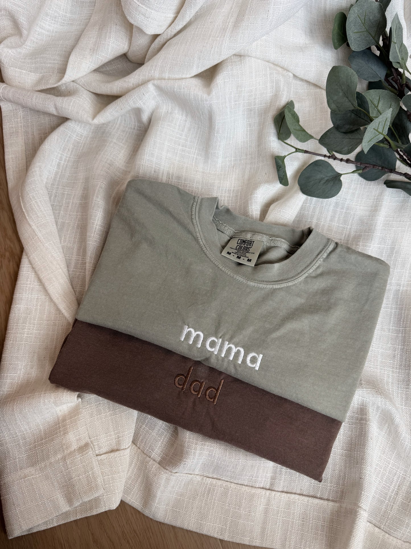 Embroidered Mama Dad Shirts, Custom Neutral Apparel, Family Gift