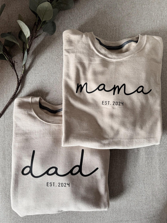 Matching Parent Apparel Crewneck, Father's Day, Mother's Day, Birthday, New Parents, Custom, Neutral, Sleeve Customization