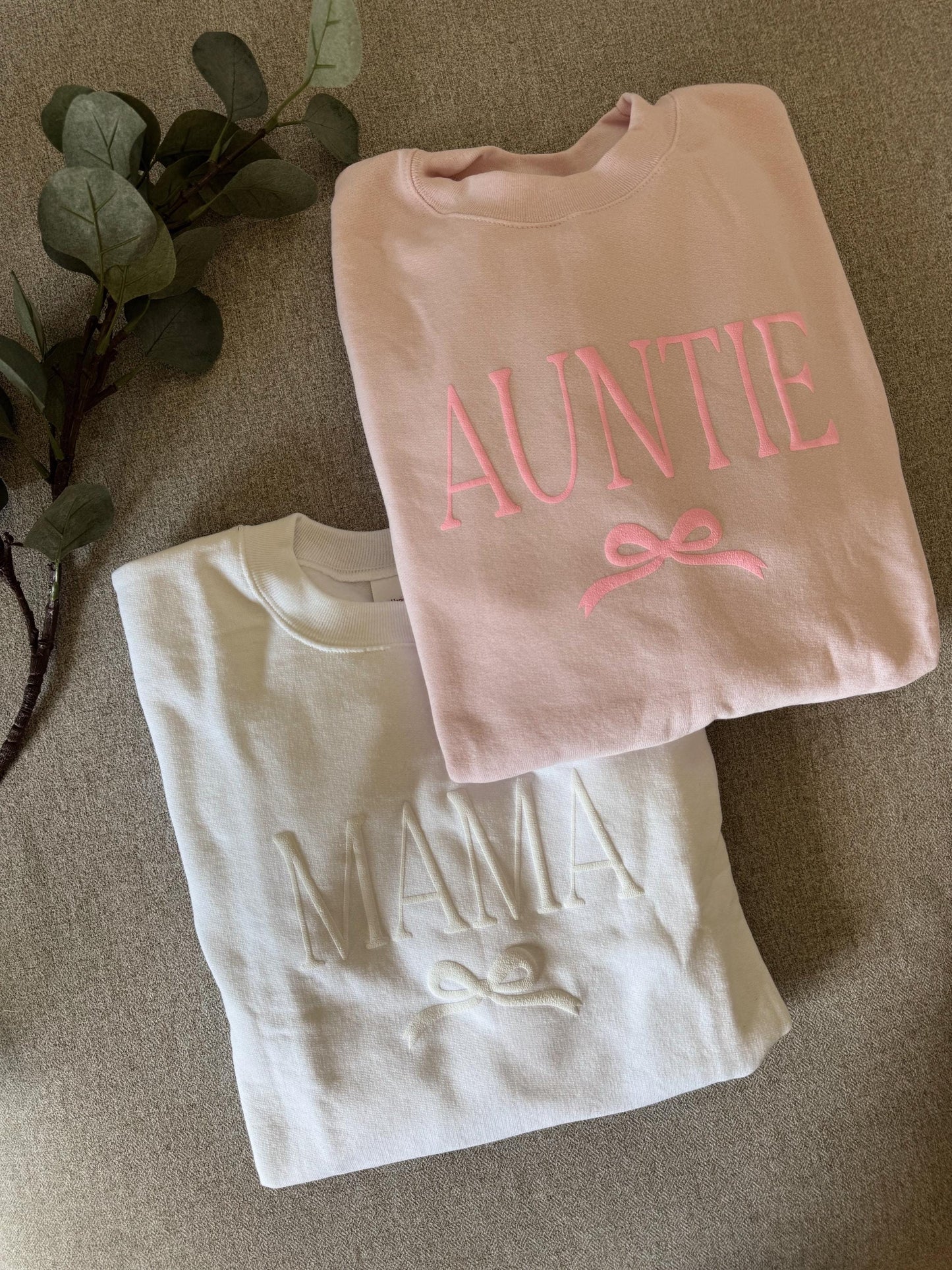 Personalized Matching Puff Vinyl Apparel / Crewneck, Bubble Romper, Mama, Dada, Mini, Grandma, Auntie, Custom, Neutral, Sleeve Customization