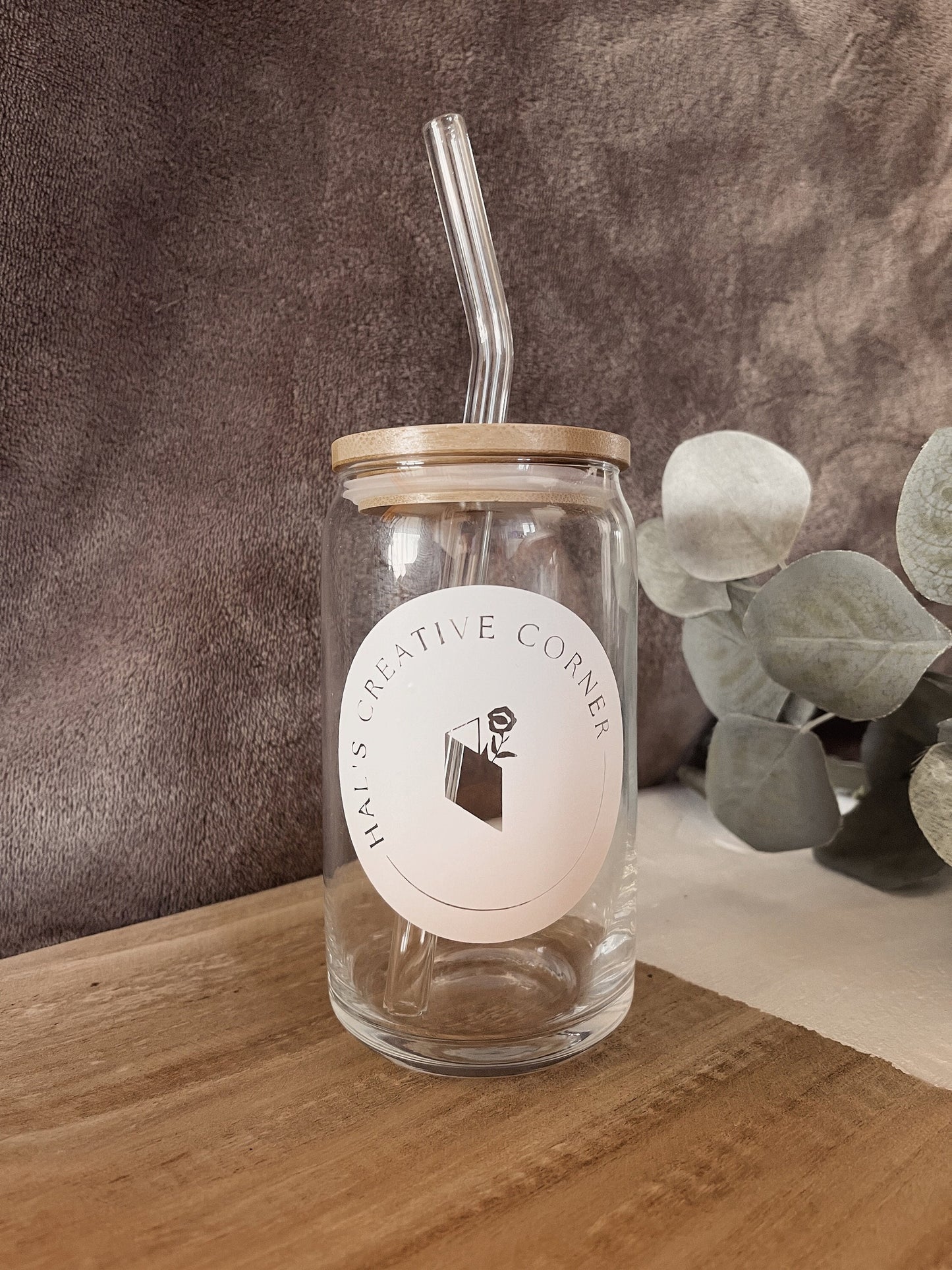 Personalized Logo Coffee Cup: Glass Straw & Bamboo Lid, Corporate Gift