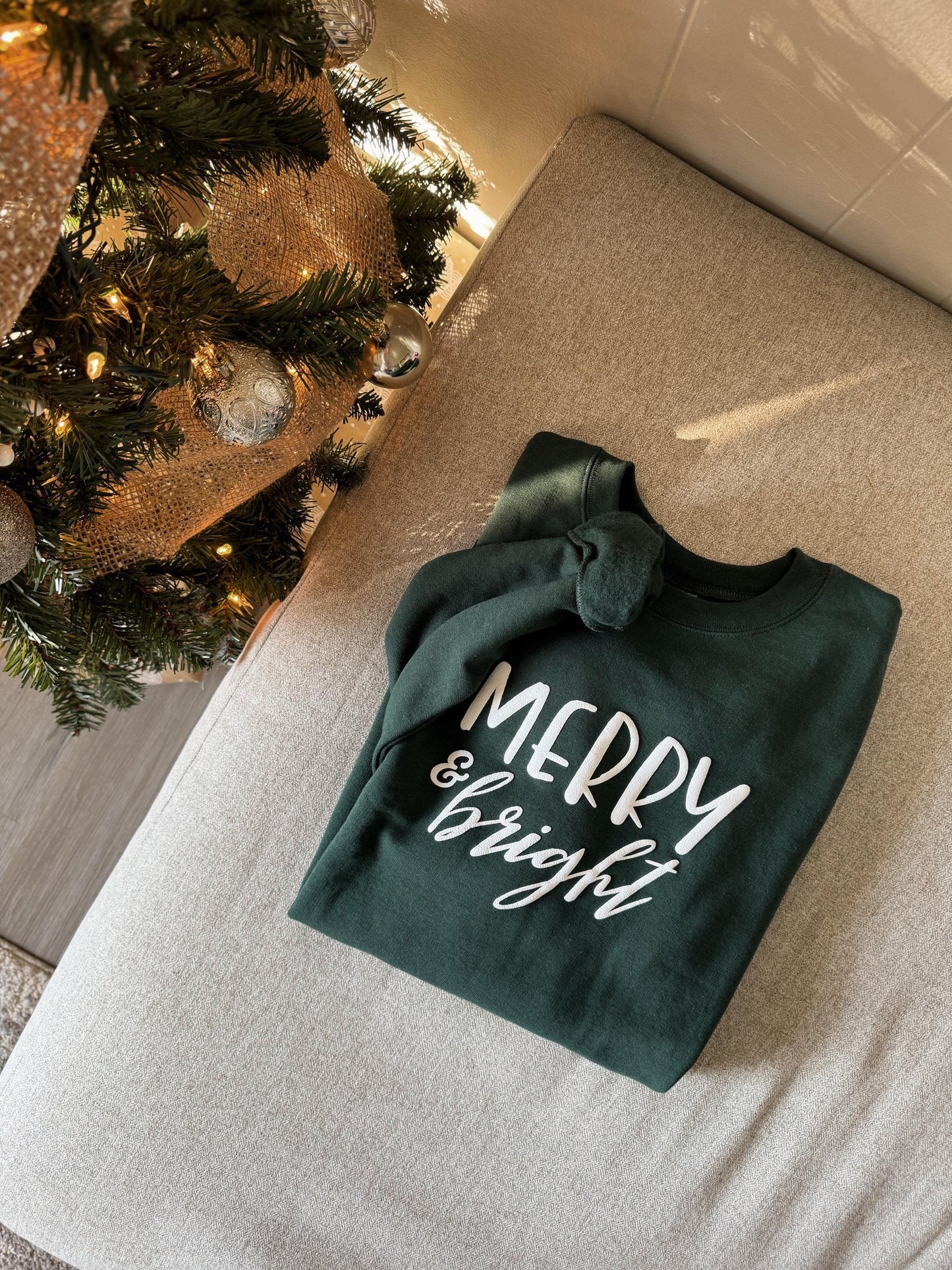 Custom Christmas Apparel / Crewneck, Tshirt, Hoodie, Long-Sleeve, Faith Gifts, Christmas Gift, Song Apparel, Merry & Bright, Puff Vinyl