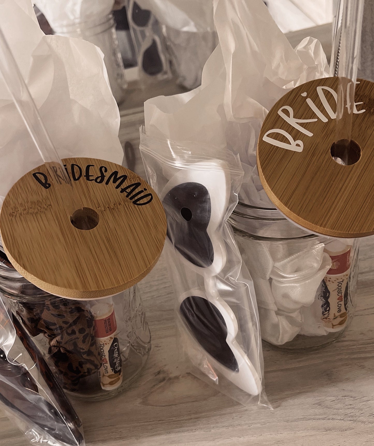 Personalized Bridesmaid Mason Jar: Glass Straw with Bamboo Lid, Coffee Tumbler, Bachelorette Gifts
