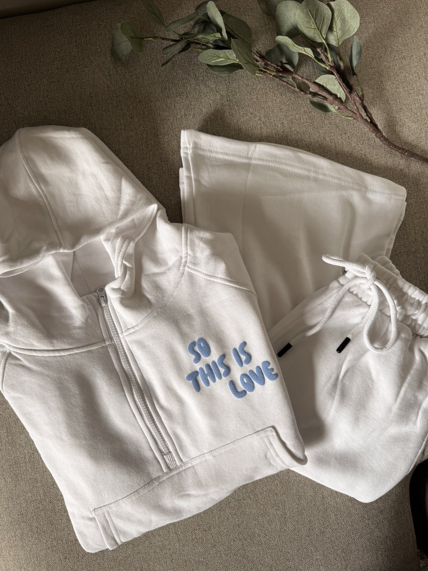 So This Is Love Lounge Set: Customizable Matching Wide Leg Sweatpants & Half Zip Crew