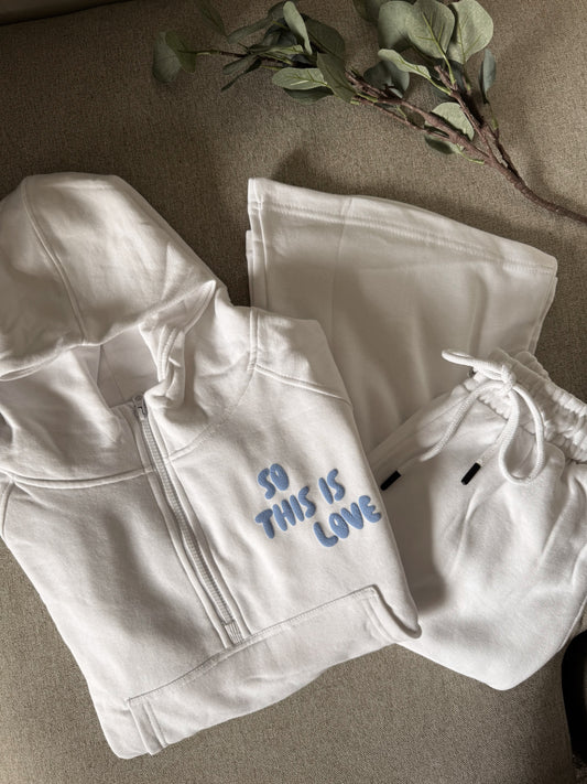So This Is Love Lounge Set: Customizable Matching Wide Leg Sweatpants & Half Zip Crew