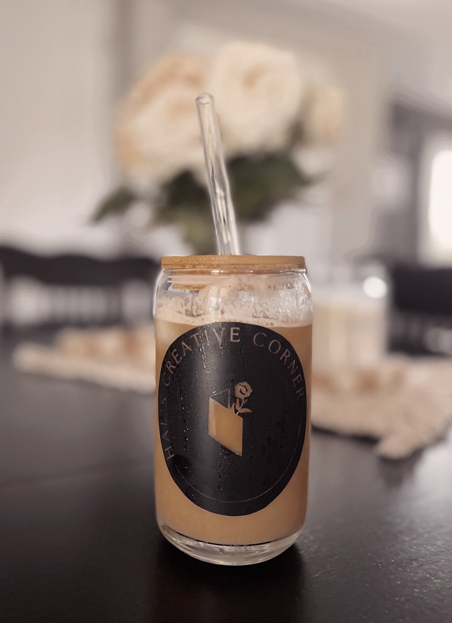Personalized Logo Coffee Cup: Glass Straw & Bamboo Lid, Corporate Gift