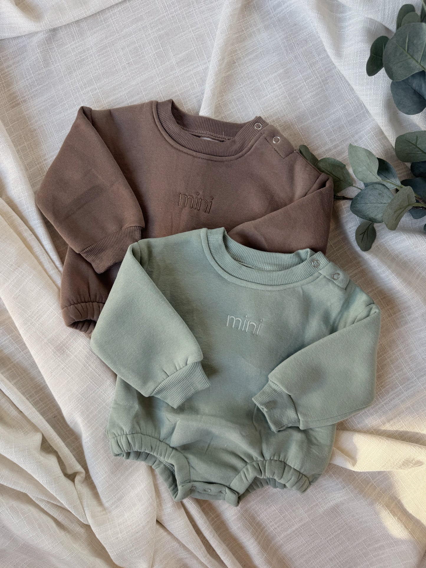 Personalized Mommy and Me Matching Embroidered Apparel / Crewneck, Bubble Romper, Mama, Mini, Custom, Neutral, Sleeve Customization