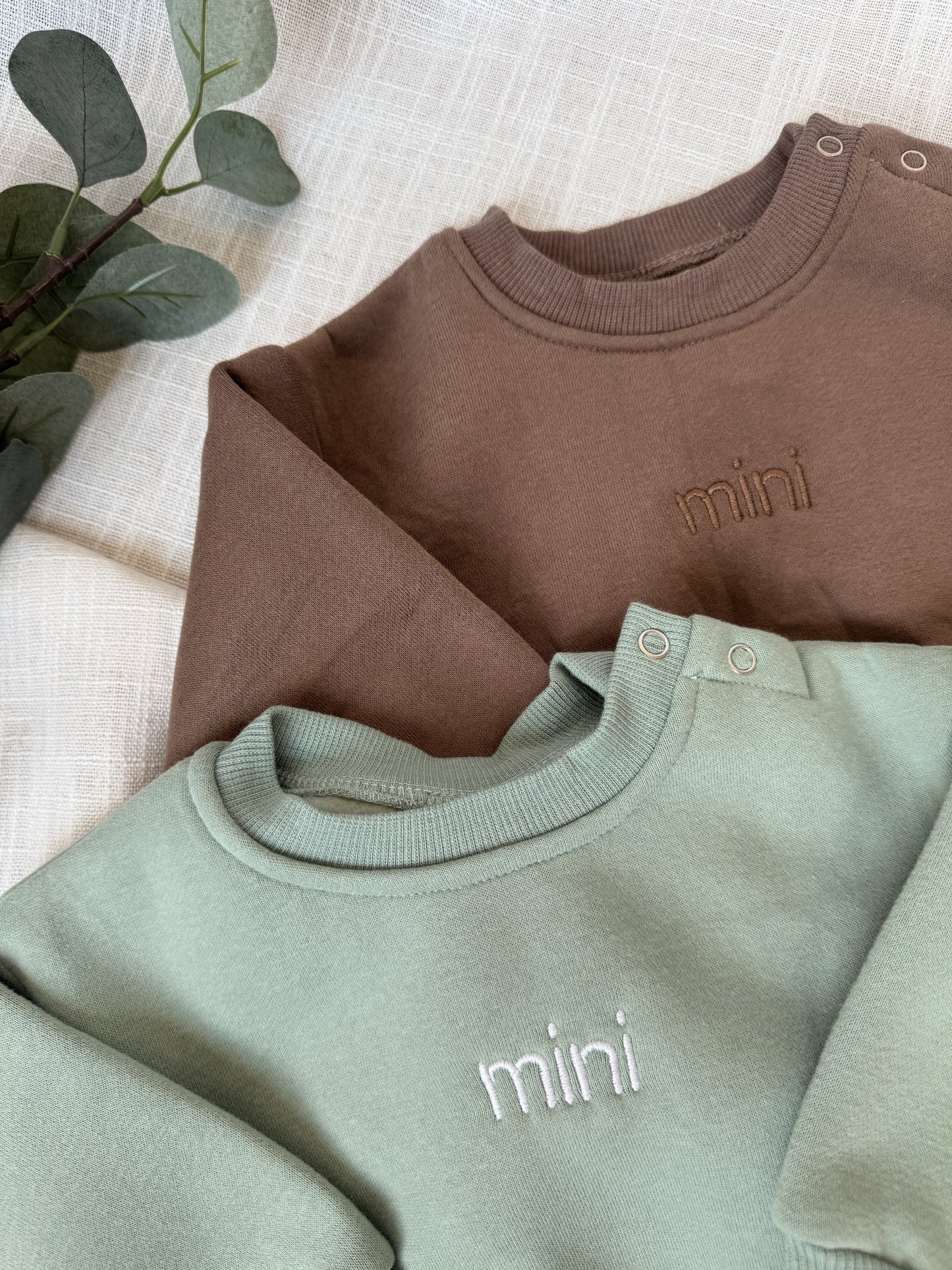 Personalized Mommy and Me Matching Embroidered Apparel / Crewneck, Bubble Romper, Mama, Mini, Custom, Neutral, Sleeve Customization
