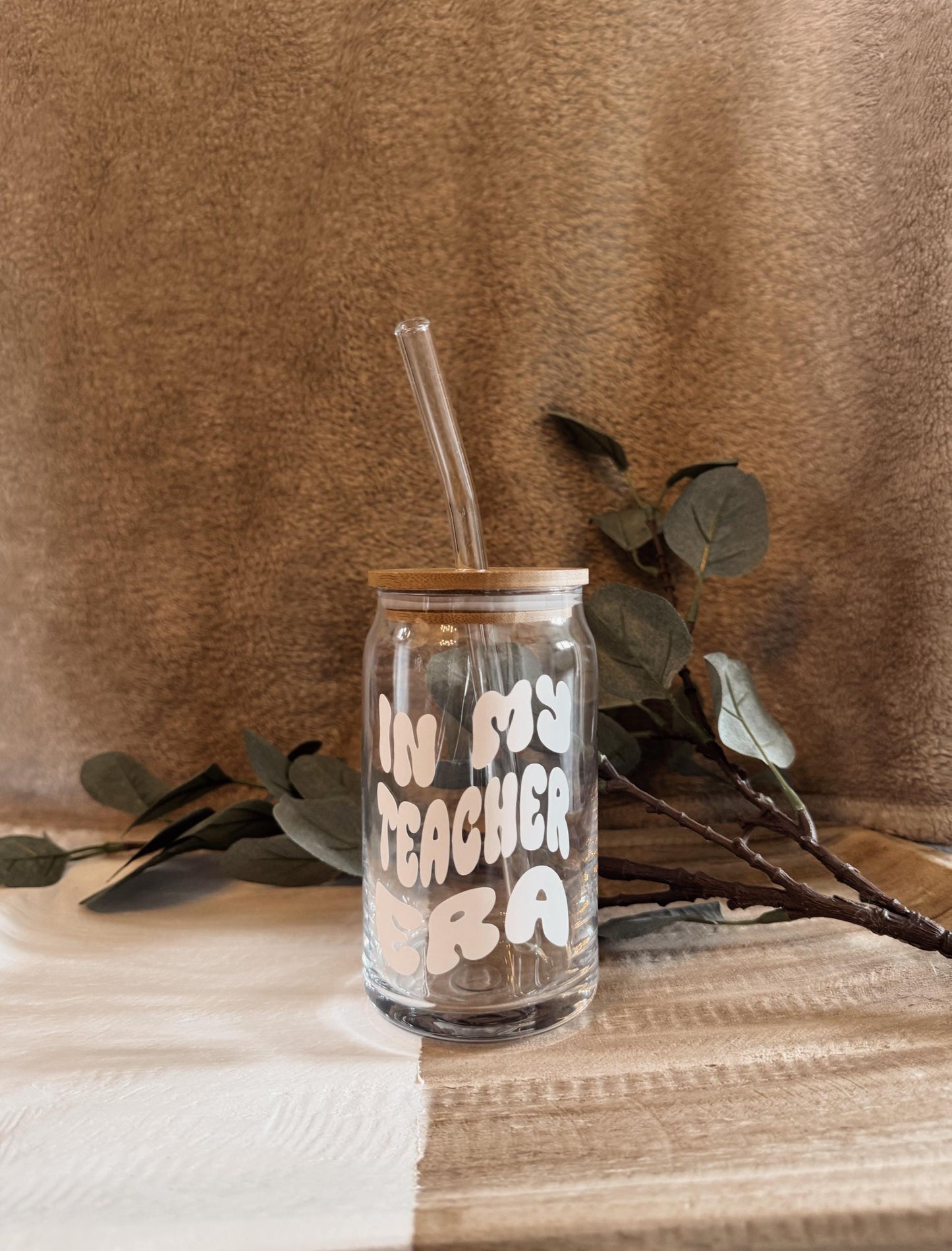 Personalized Era Glass Mason Jar: Bamboo Lid & Straw, Auntie Era