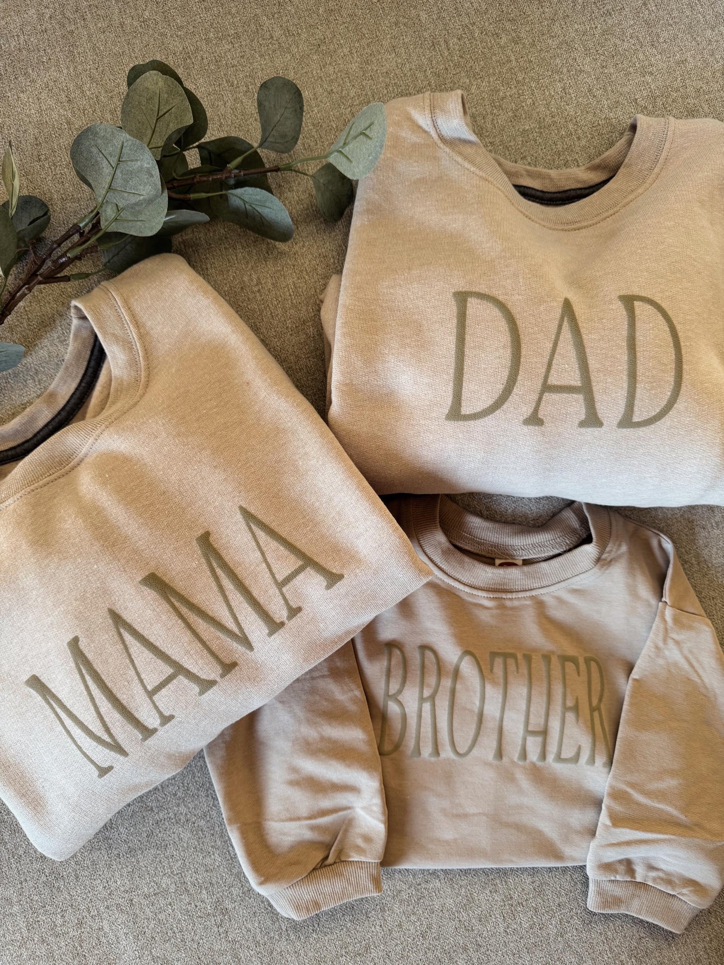 Personalized Matching Puff Family Set / Crewneck, Romper, Mama, Dada, Mini, Brother, Custom, Neutral, Sleeve Customization