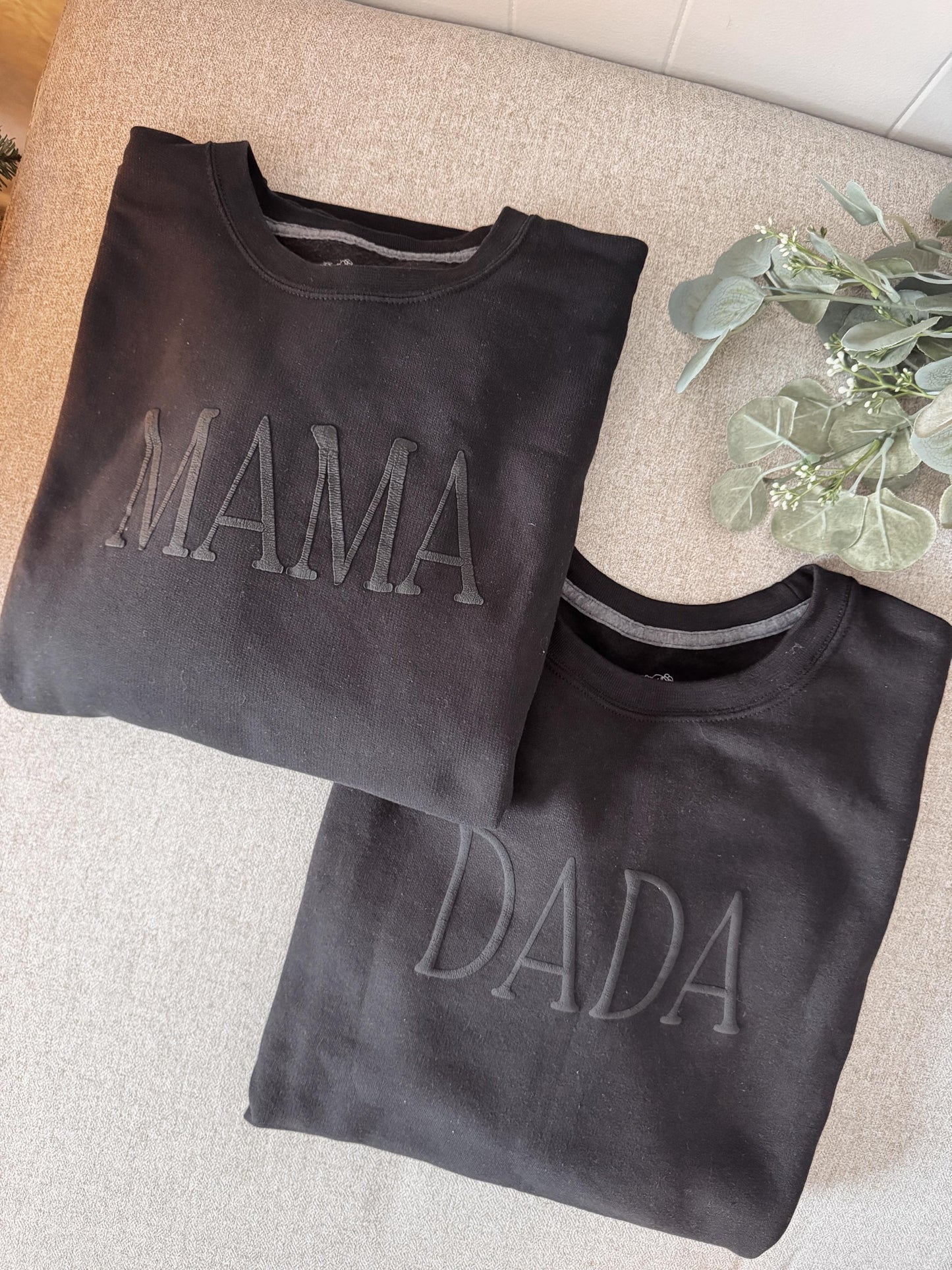 Personalized Matching Puff Vinyl Apparel / Crewneck, Bubble Romper, Mama, Dada, Mini, Grandma, Auntie, Custom, Neutral, Sleeve Customization