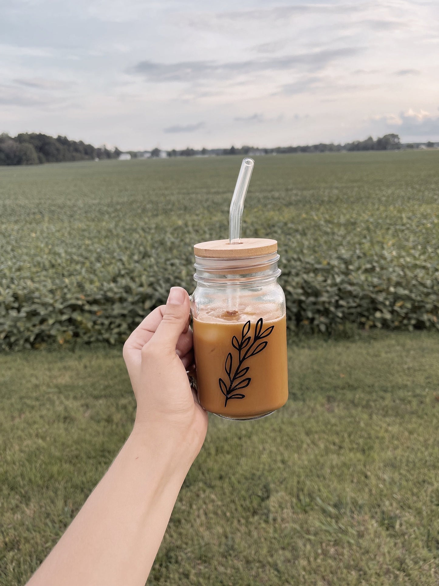 Personalized Bridesmaid Mason Jar: Bamboo Lid & Glass Straw