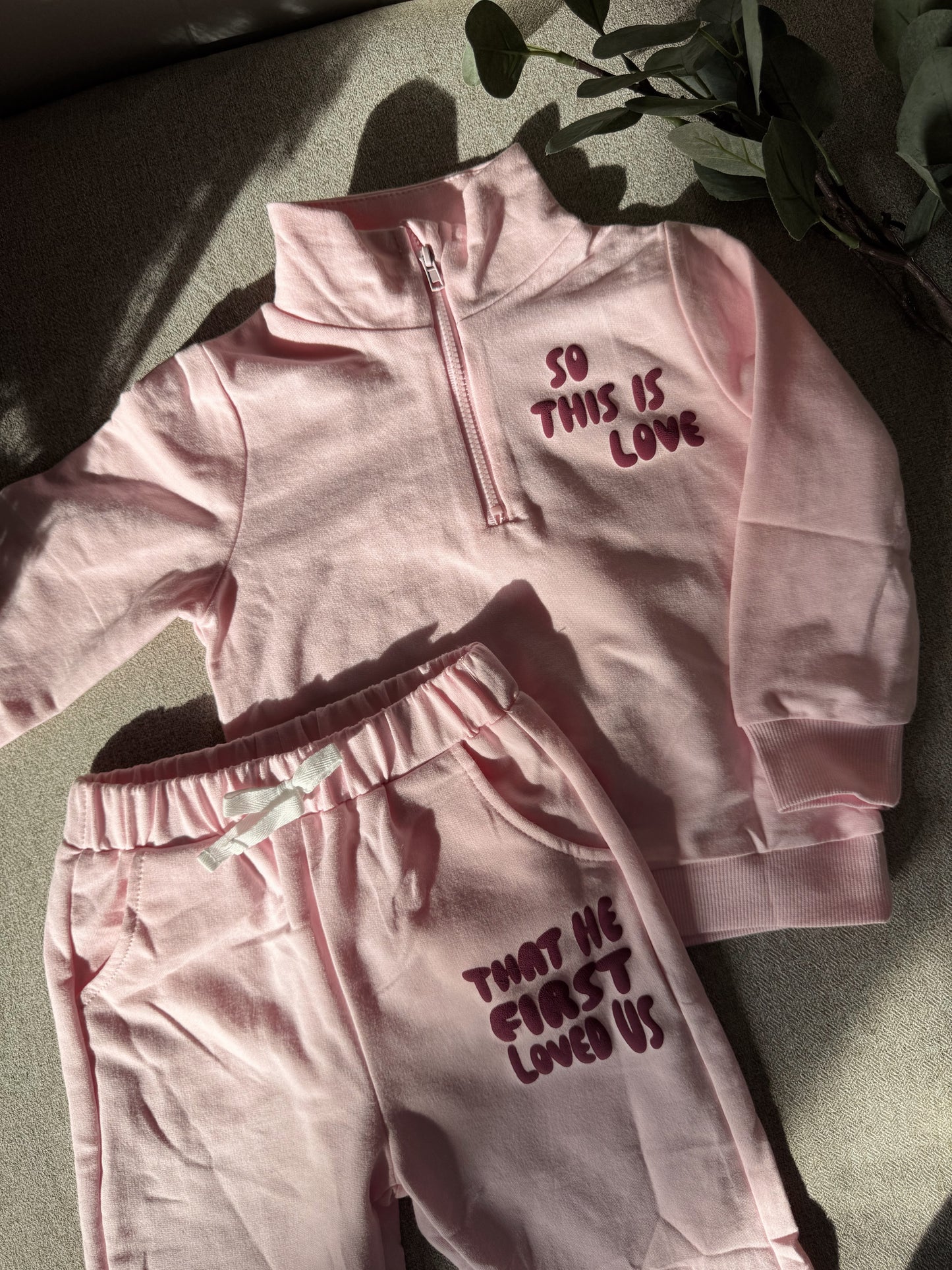 Personalized Kid / Toddler Lounge Set: Custom Matching Sweatpants & Quarter Zip, Simple Faith Sayings, Customized Pajamas