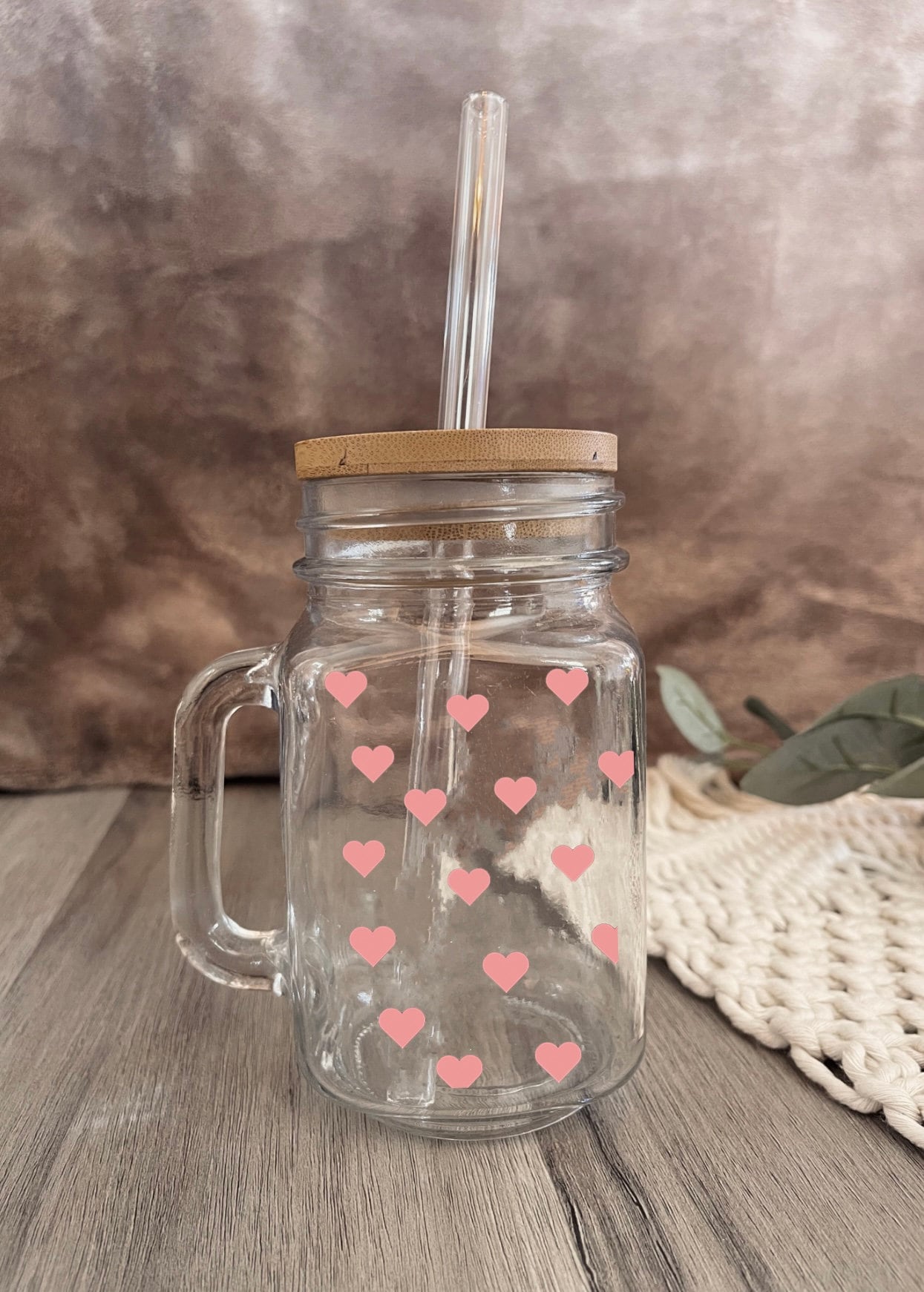 Personalized Valentine's Coffee Cup: Glass Straw and Bamboo Lid, Gifts, Custom, Love
