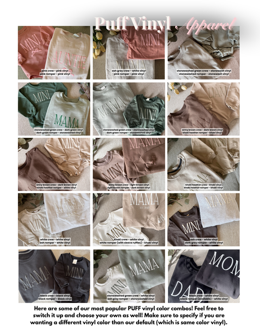 Mommy and Me Matching Puff Vinyl Apparel / Customized, Crewneck, Bubble Romper, Mama, Mini, Neutral (Copy)