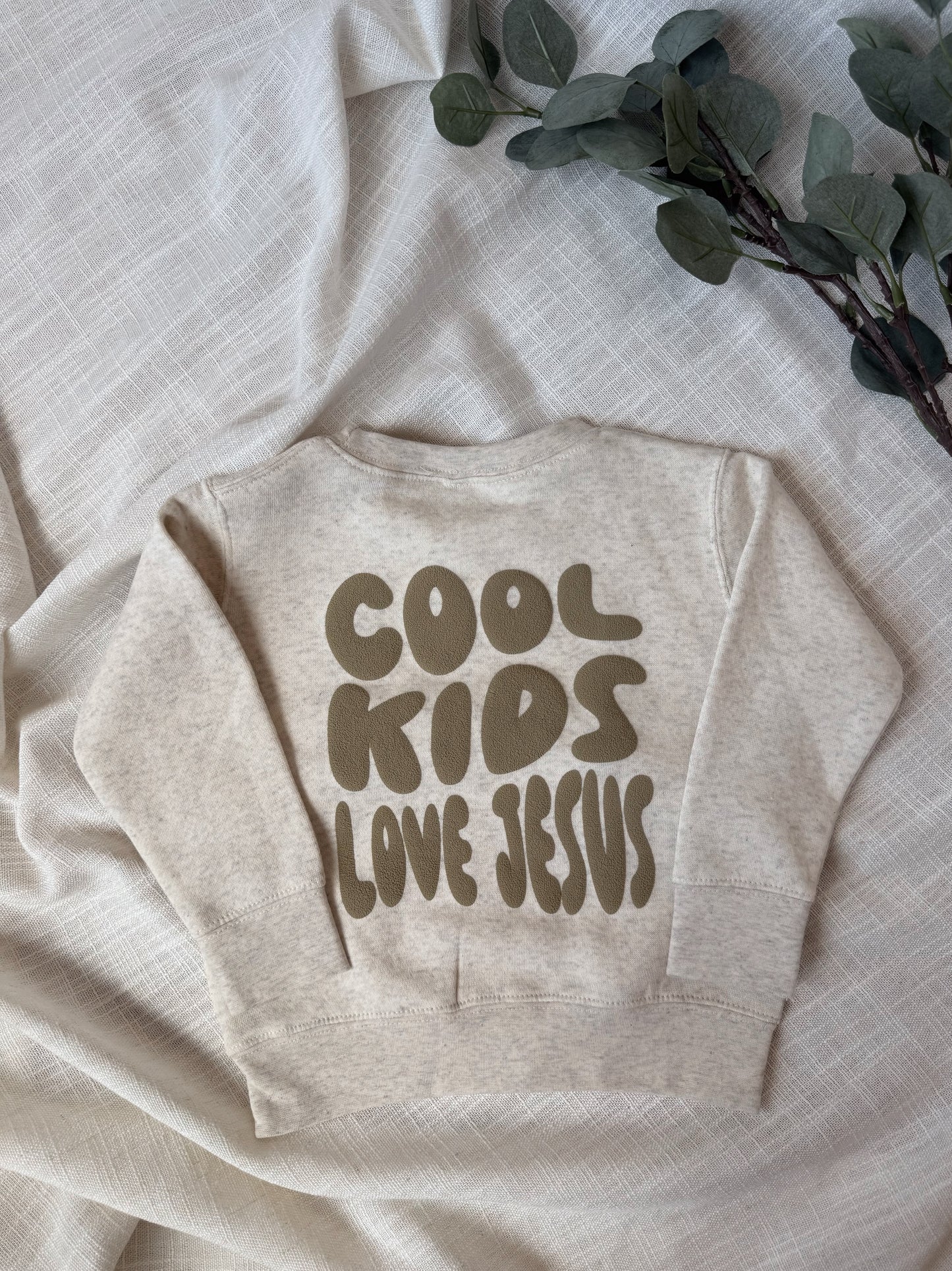 Personalized Toddler Sweatshirt: 'Cool Kids Love Jesus', Matching Christian Apparel, Custom Sleeve Name