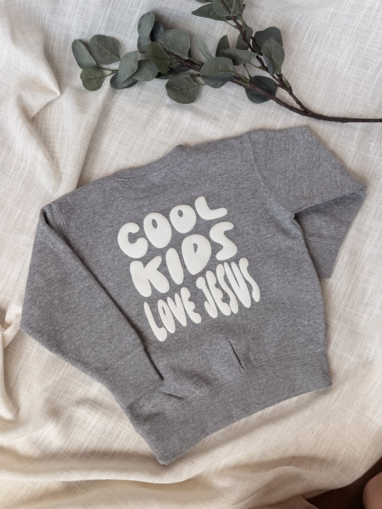Personalized Toddler Sweatshirt: 'Cool Kids Love Jesus', Matching Christian Apparel, Custom Sleeve Name