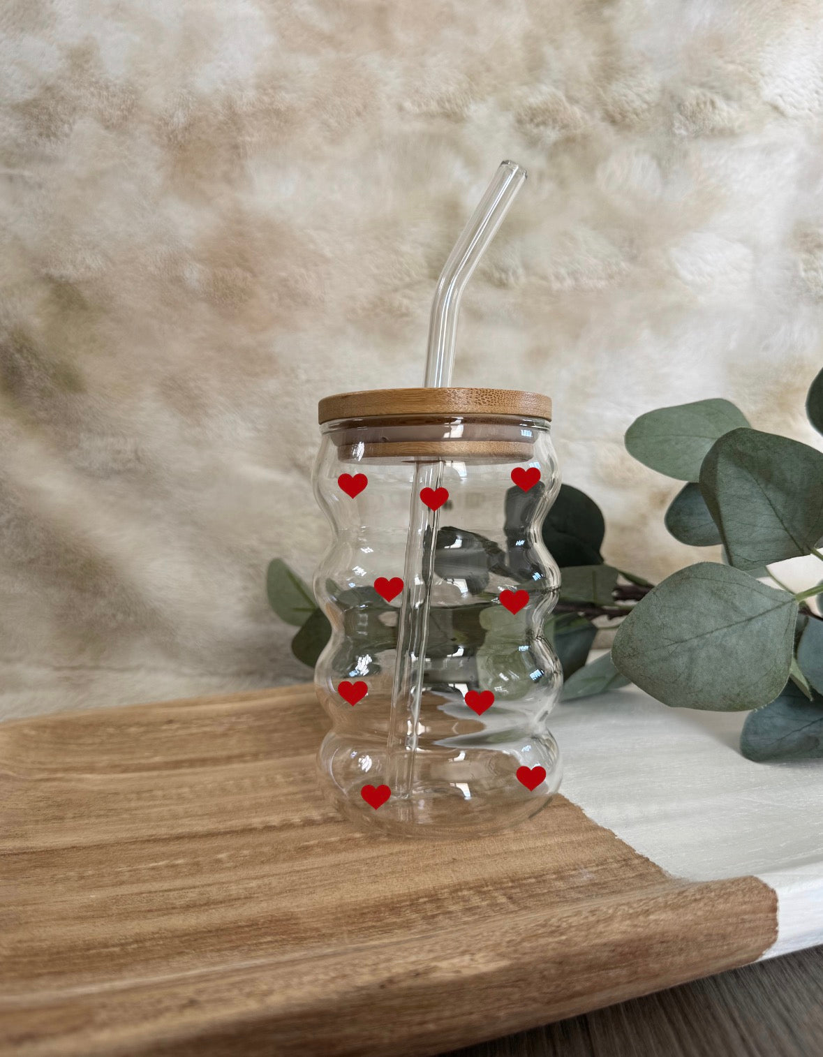 Personalized Valentine's Bubble Cup: Glass Straw and Bamboo Lid, Gifts, Custom, Love