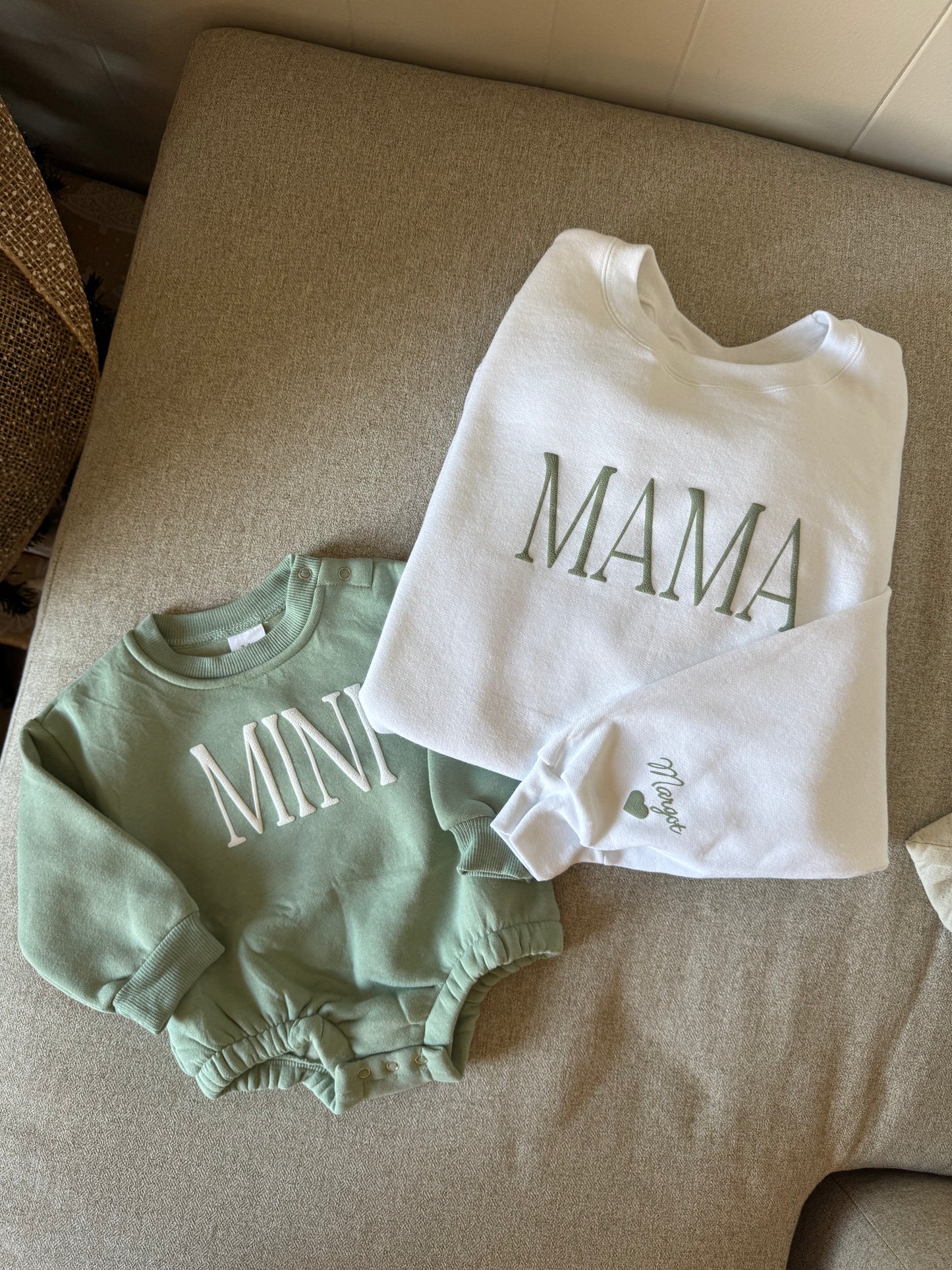 Mommy and Me Matching Puff Vinyl Apparel / Customized, Crewneck, Bubble Romper, Mama, Mini, Neutral