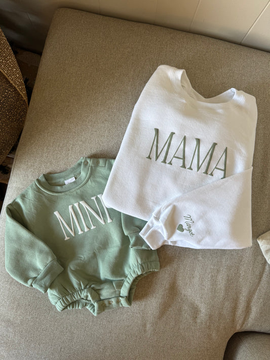 Mommy and Me Matching Puff Vinyl Apparel / Customized, Crewneck, Bubble Romper, Mama, Mini, Neutral