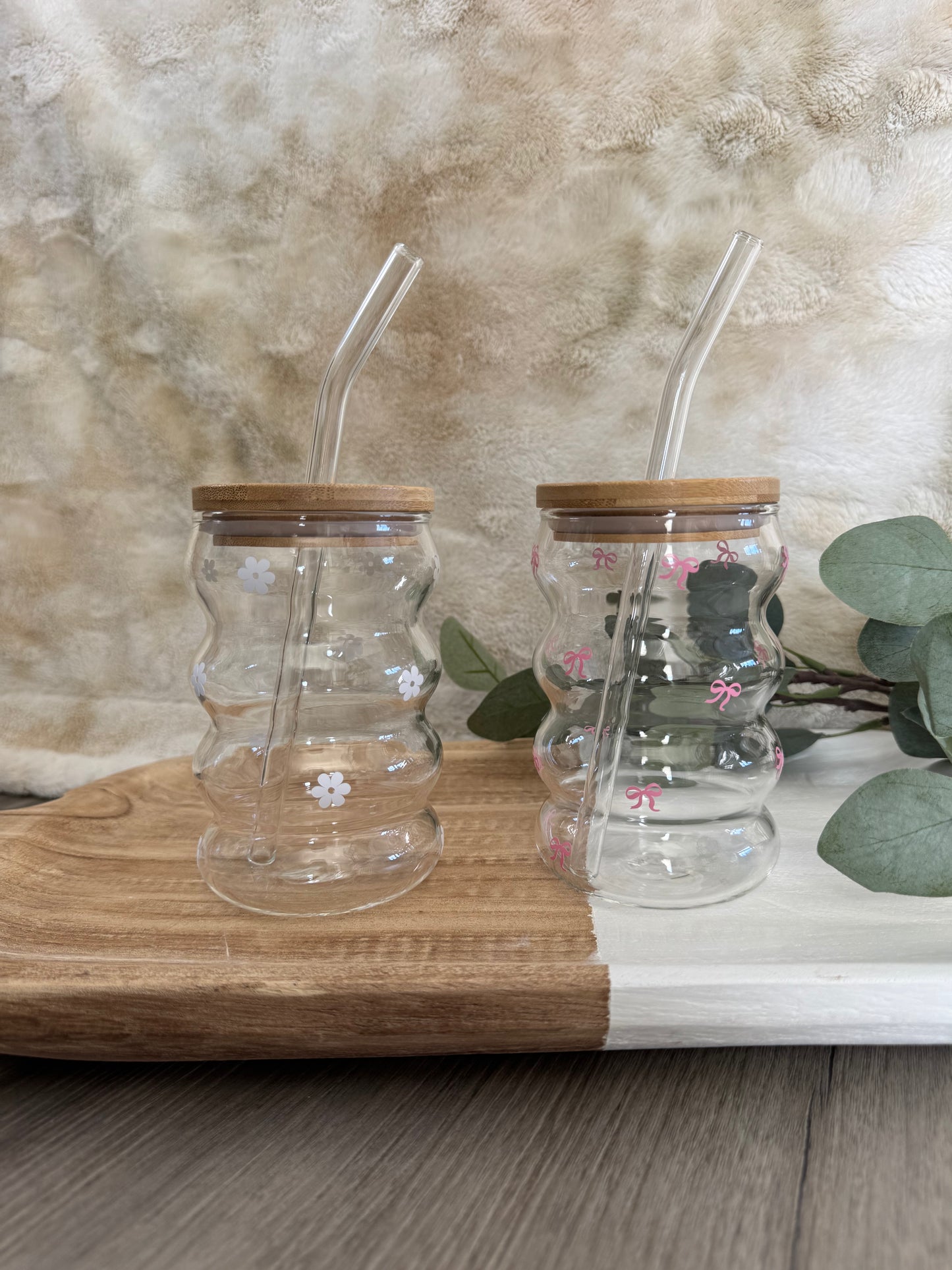 Personalized Valentine's Bubble Cup: Glass Straw and Bamboo Lid, Gifts, Custom, Love