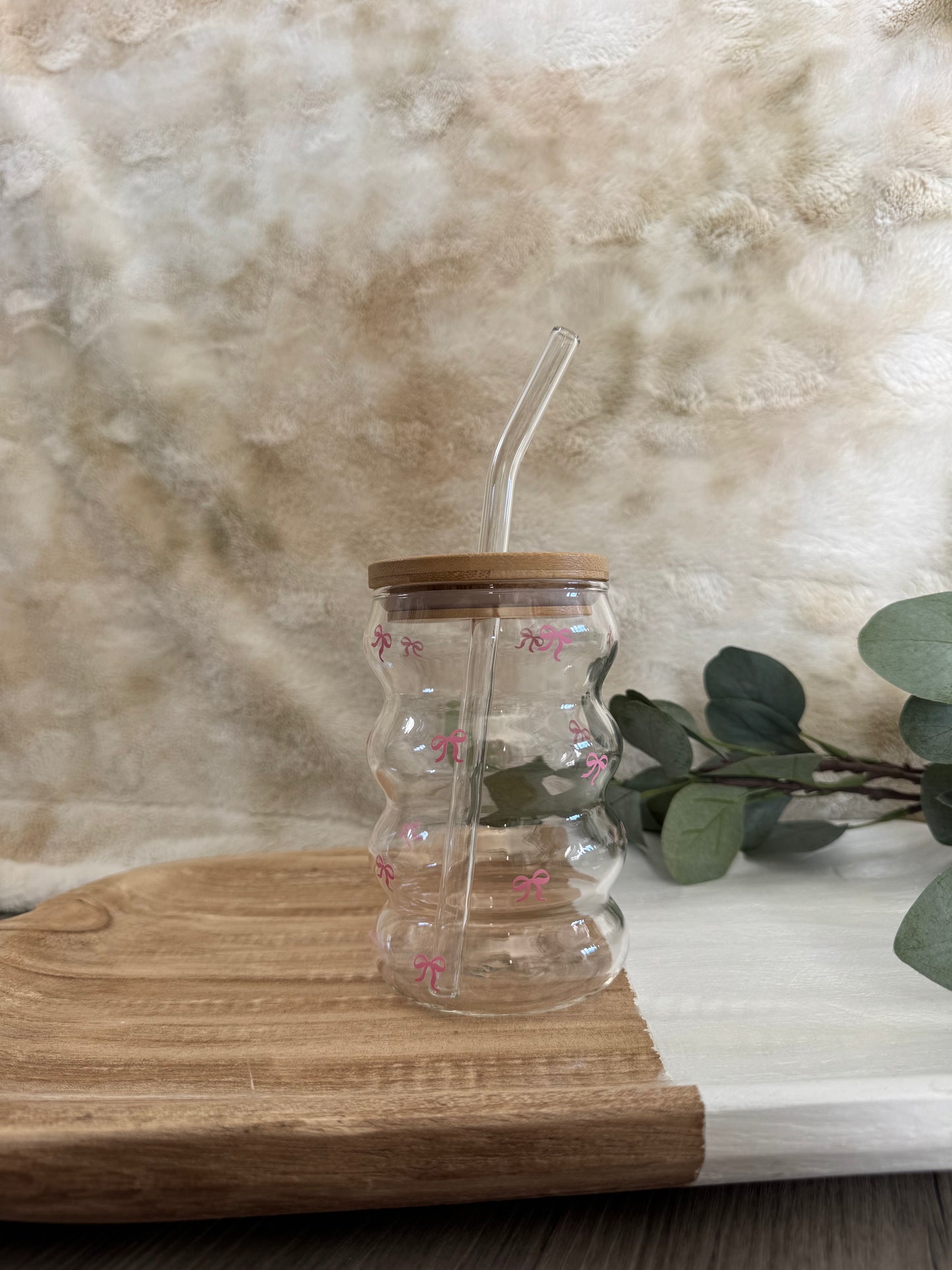 Personalized Valentine's Bubble Cup: Glass Straw and Bamboo Lid, Gifts, Custom, Love