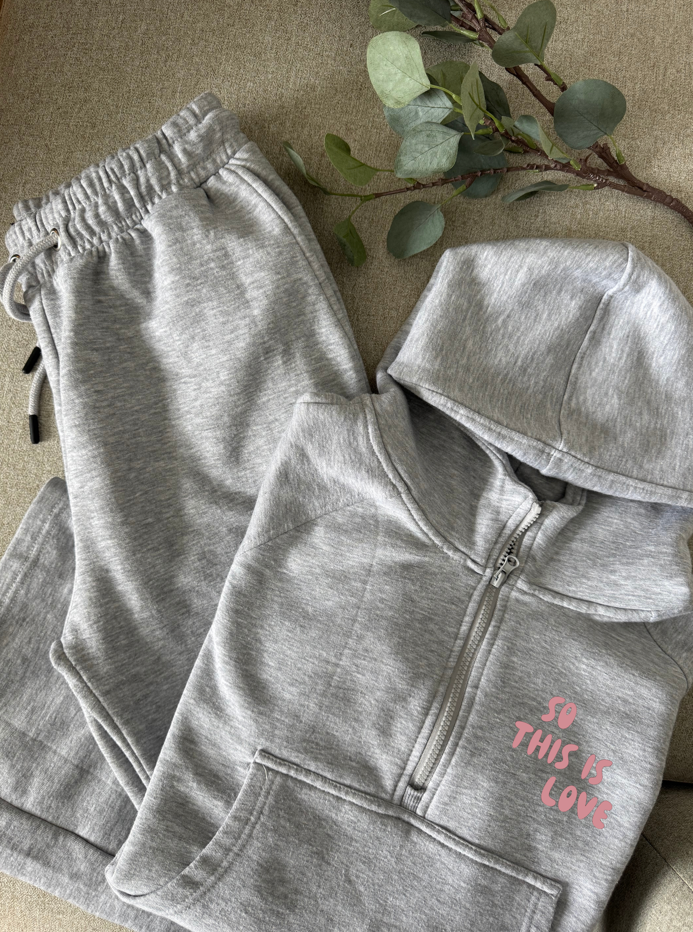 So This Is Love Lounge Set: Customizable Matching Wide Leg Sweatpants & Half Zip Crew