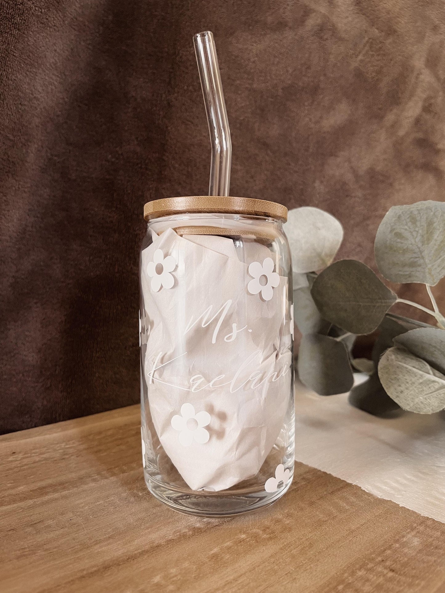 Personalized Teacher Coffee Cup: Customization, Glass Straw with Bamboo Lid, Appreciation, Gifts