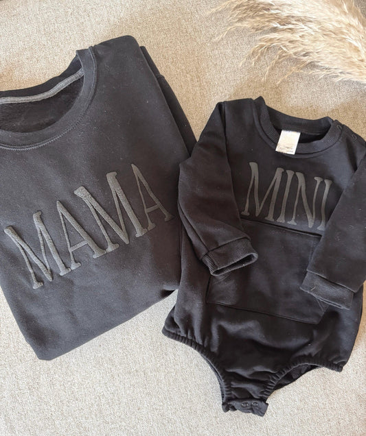 Personalized Matching Puff Vinyl Apparel / Crewneck, Bubble Romper, Mama, Dada, Mini, Grandma, Auntie, Custom, Neutral, Sleeve Customization