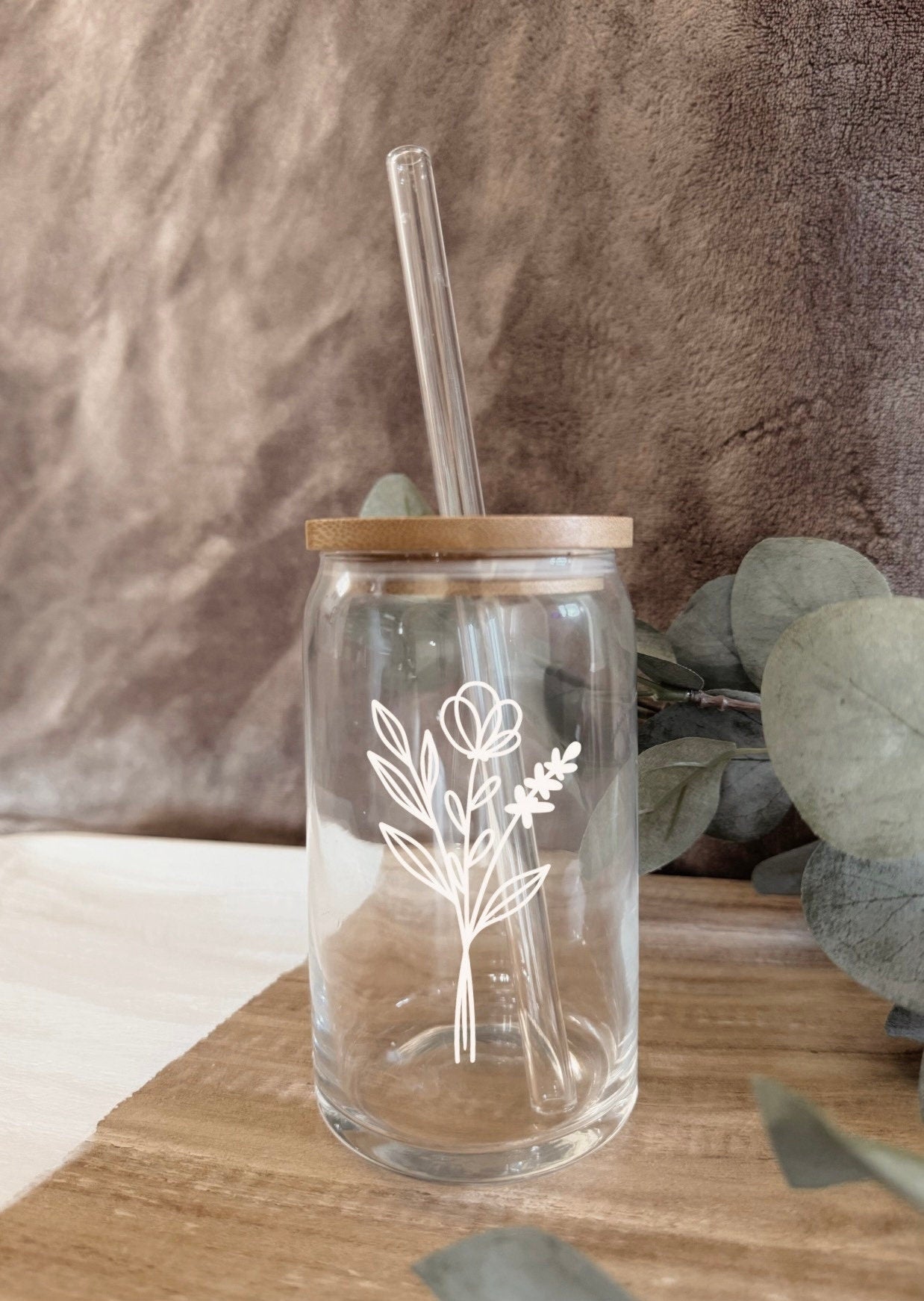 Personalized Valentine's Coffee Cup: Glass Straw and Bamboo Lid, Gifts, Custom, Love