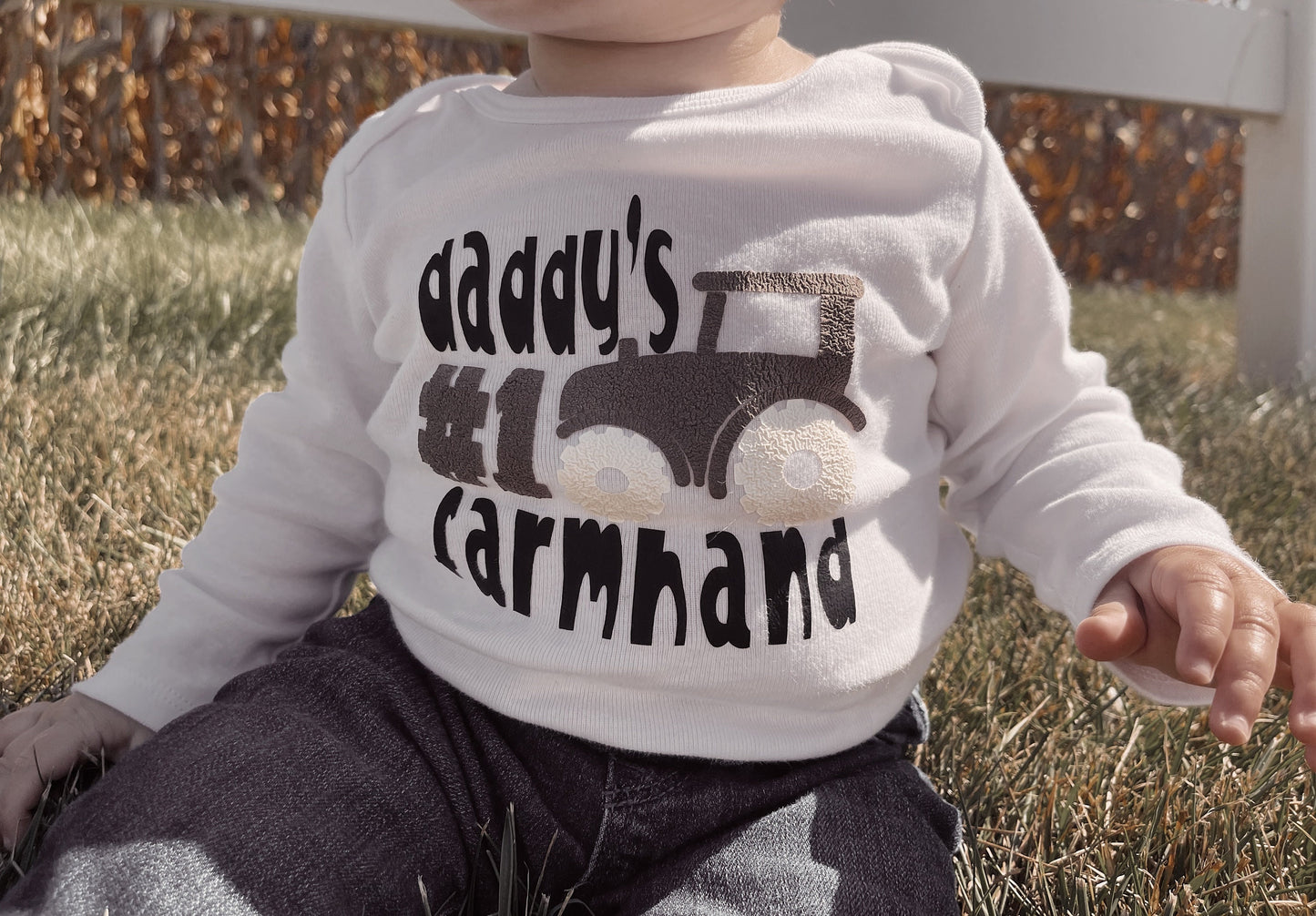 Personalized John Deere Tractor Baby and Toddler Apparel: Daddy's Farmhand, Tshirt, Onesie, Harvest Season