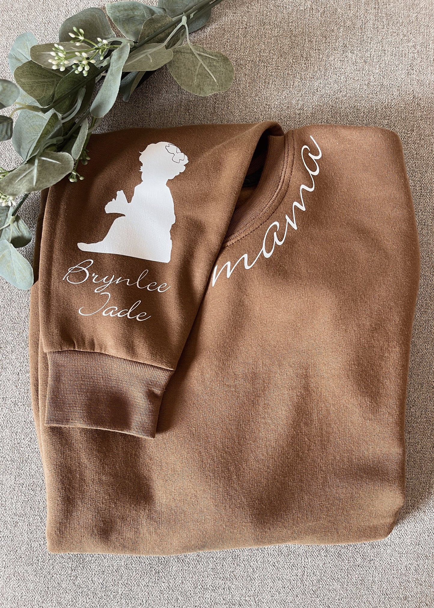 Personalized Mama Sweatshirt: Silhouette Profile and Name Sleeve, Mom Gifts, Family, Customization
