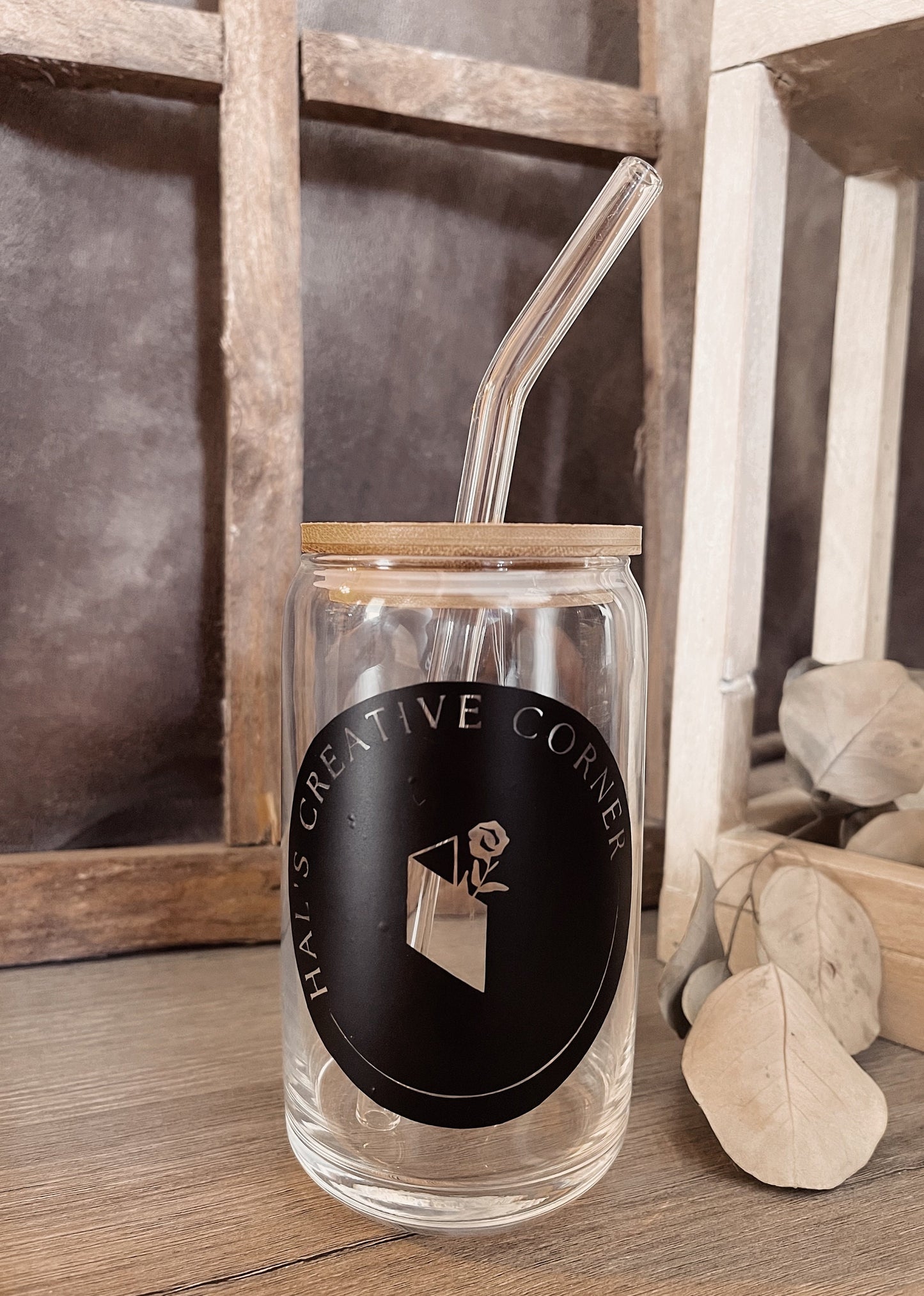 Personalized Logo Coffee Cup: Glass Straw & Bamboo Lid, Corporate Gift
