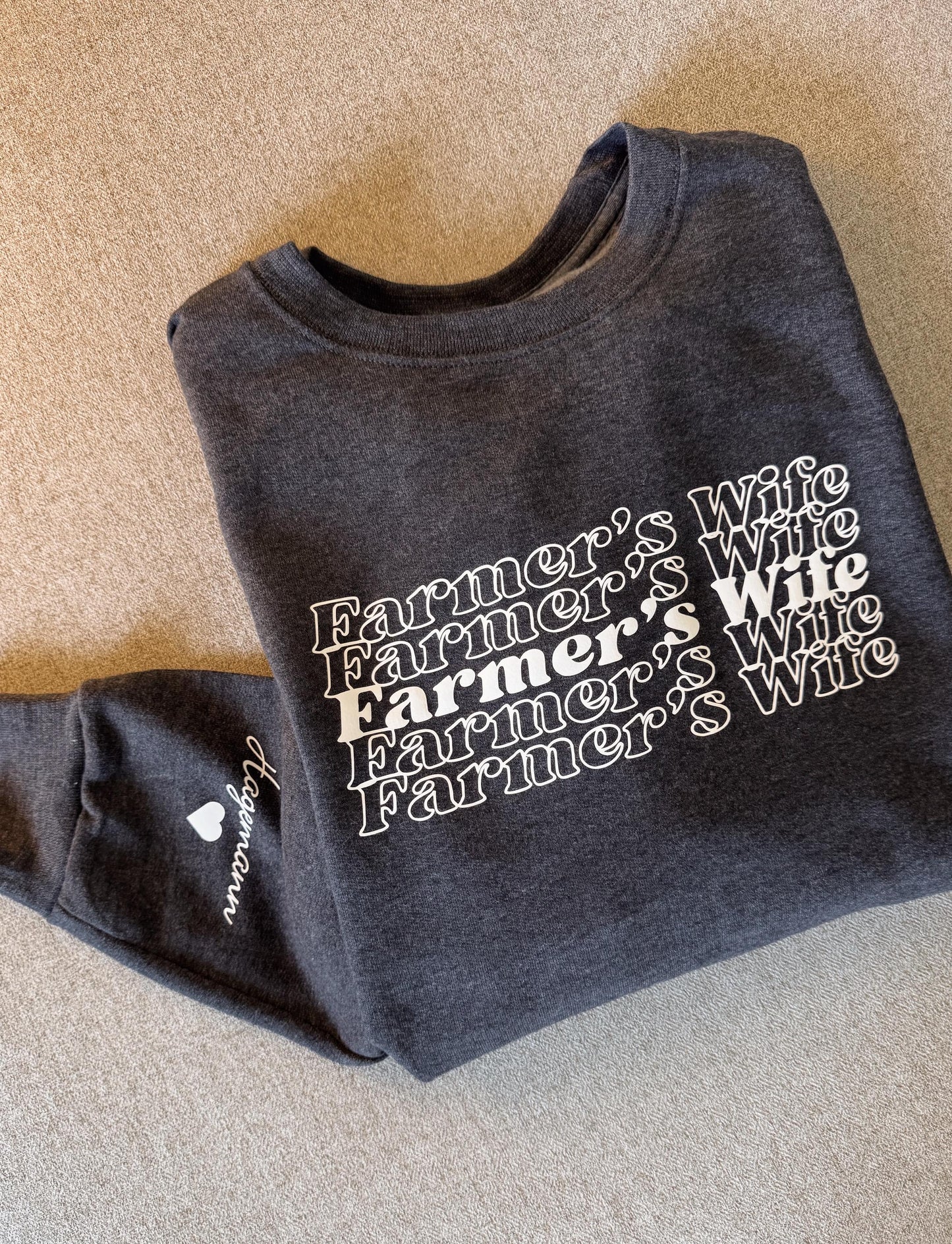 Personalized Farmer's Wife Clothing: Custom Name Sleeve, Fall, Harvest Season, Family Farming Apparel