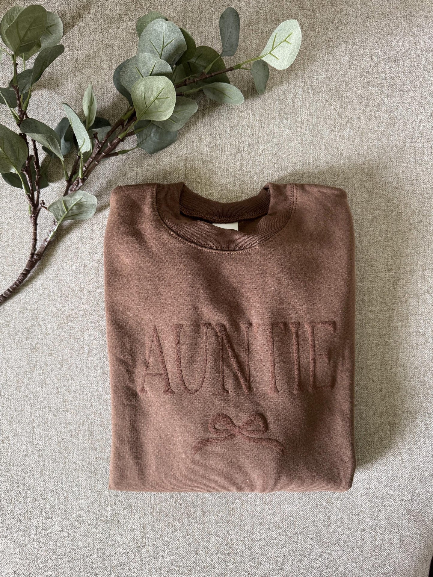 Personalized Auntie Bow Puff Vinyl Apparel / Crewneck, Bubble Romper, Aunt, Mini, Custom, Neutral, Sleeve Customization, Gifts for Aunts