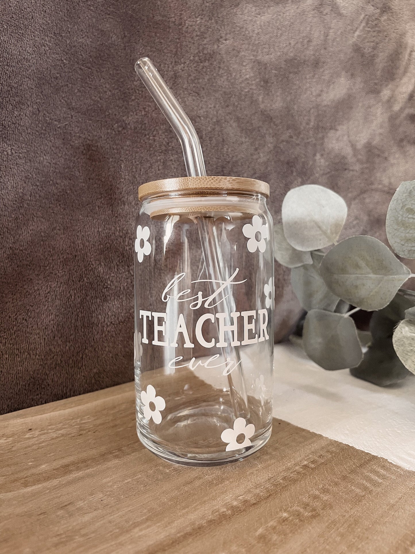 Personalized Teacher Coffee Cup: Customization, Glass Straw with Bamboo Lid, Appreciation, Gifts