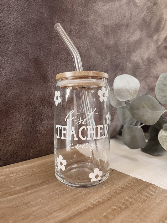 Personalized Teacher Coffee Cup: Customization, Glass Straw with Bamboo Lid, Appreciation, Gifts